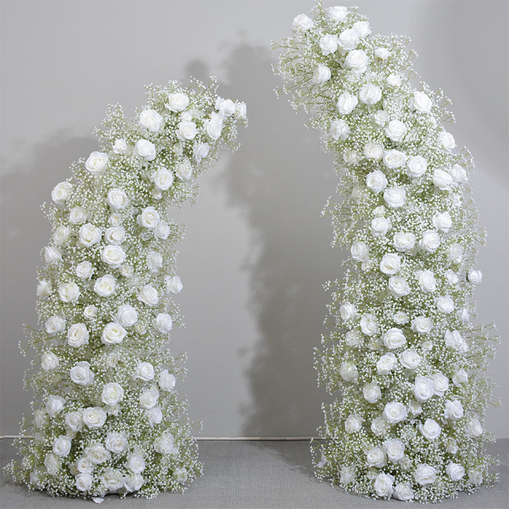 White Roses And Gypsophila, Floral Arch Set, Wedding Arch Backdrop, Including Frame