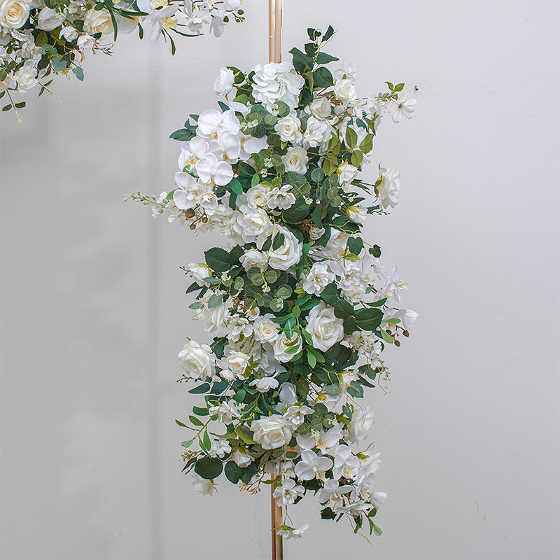 White Roses With Green Leaves, Floral Arch Set, Wedding Arch Backdrop