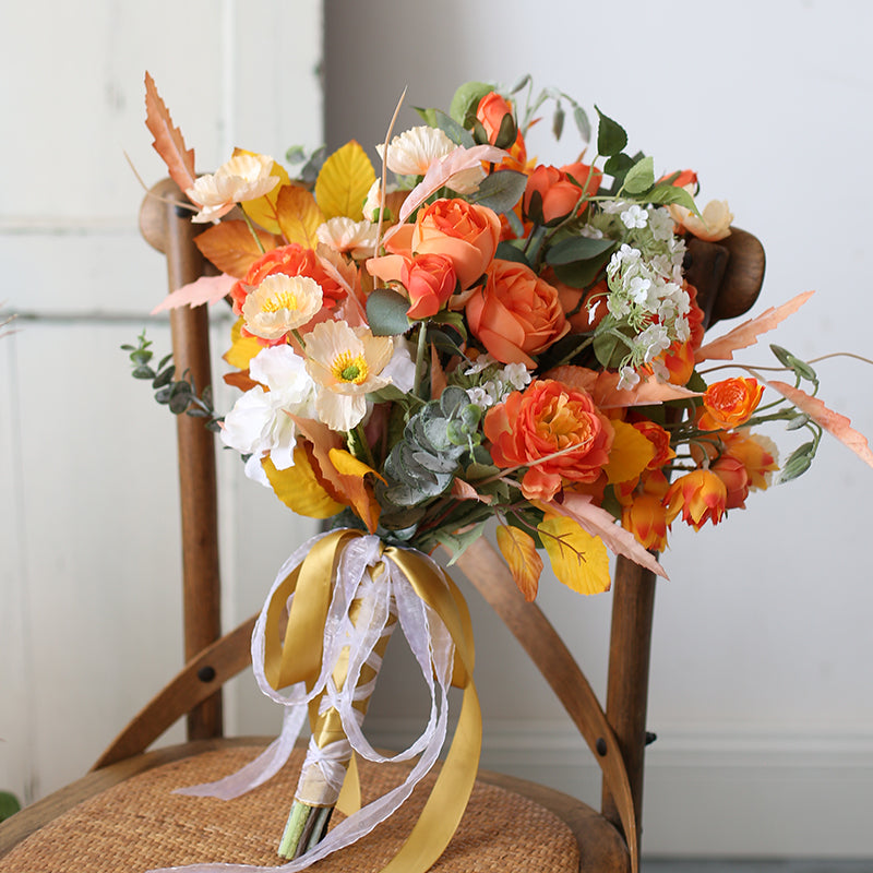 Orange Wedding Style, Orange Artificial Flowers, Diy Wedding Flowers, Party Faux Flowers