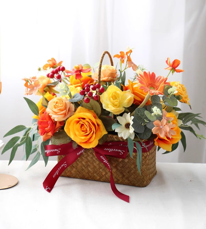 Orange Wedding Basket Flowers, Orange Artificial Flowers, Diy Wedding Flowers