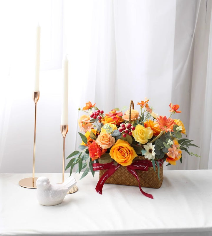 Orange Wedding Basket Flowers, Orange Artificial Flowers, Diy Wedding Flowers