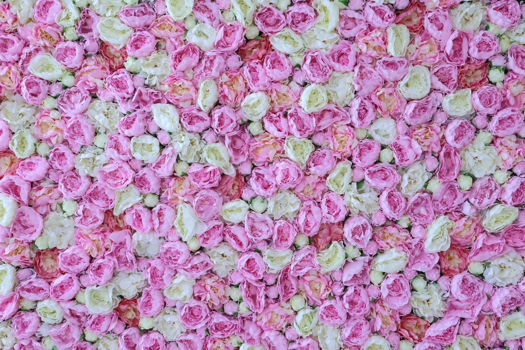 Pink And White Roses, Fabric Backing Artificial Flower Wall