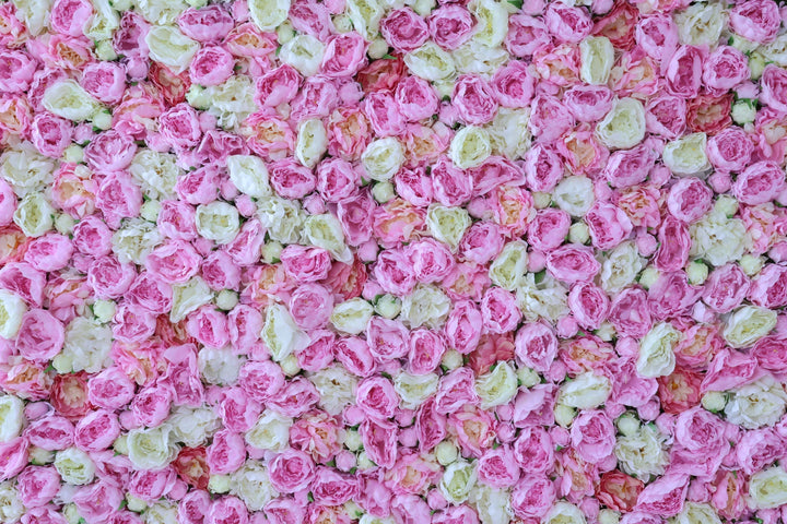 Pink And White Roses, Fabric Backing Artificial Flower Wall