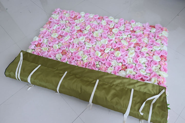 Pink And White Roses, Fabric Backing Artificial Flower Wall