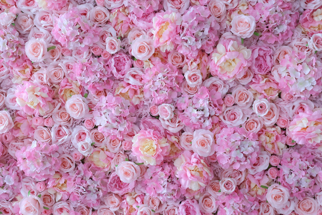 Pink Hydrangea And Rose, Reed Pampas Grass, Artificial Flower Wall Backdrop