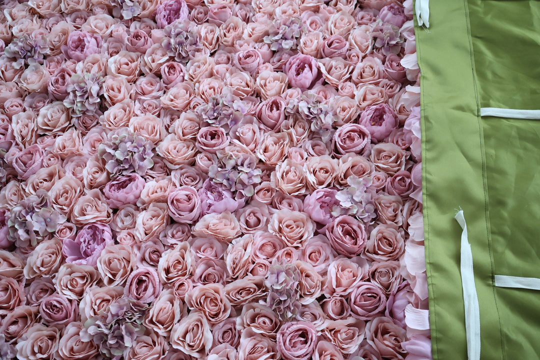 Pink Roses With Hydrangeas, Fabric Backing Artificial Flower Wall