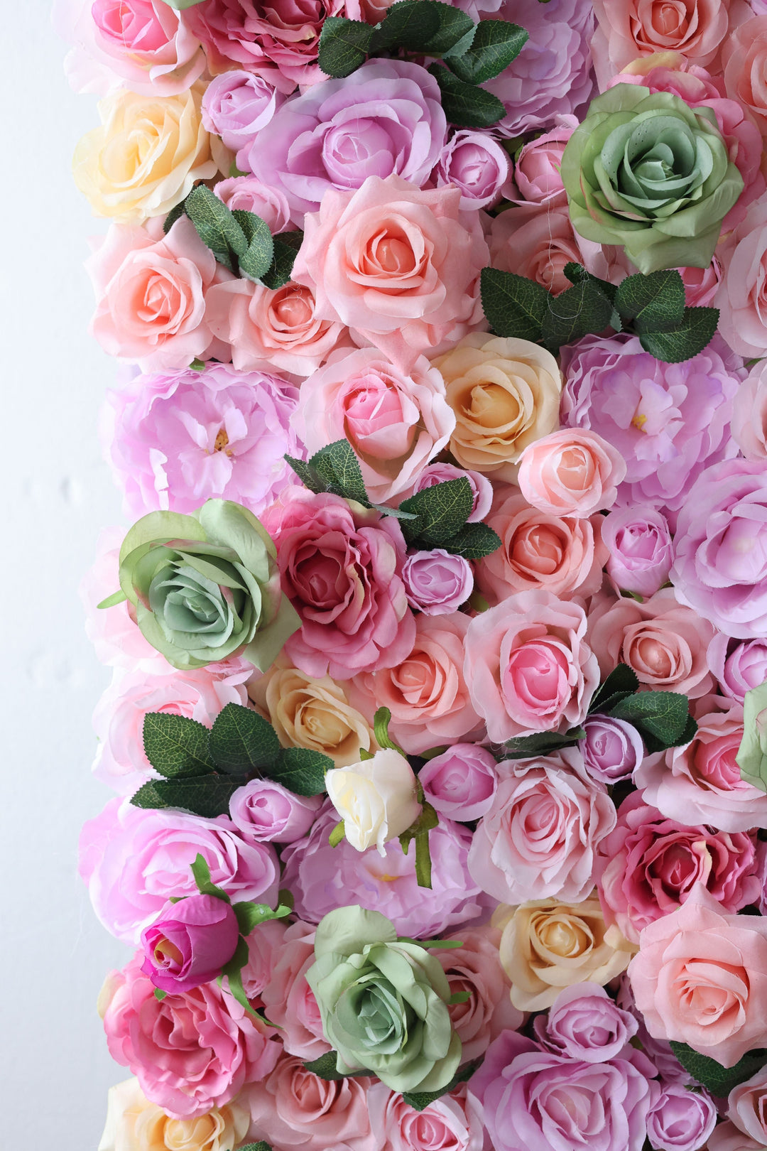 Pink And Green Roses And Green Leaves, Artificial Flower Wall, Wedding Party Backdrop