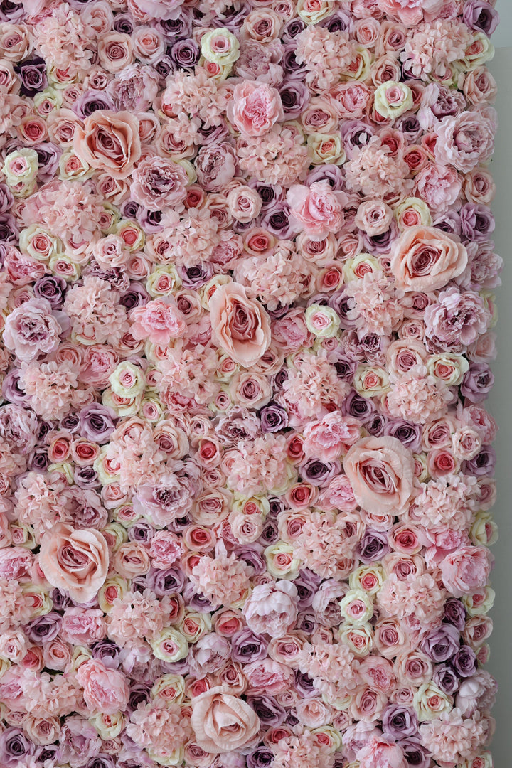 Pink And Purple Roses And Pink Hydrangeas, Artificial Flower Wall Backdrop