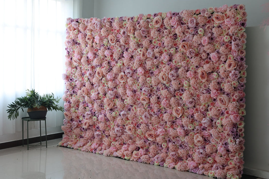 Pink And Purple Roses And Pink Hydrangeas, Artificial Flower Wall Backdrop