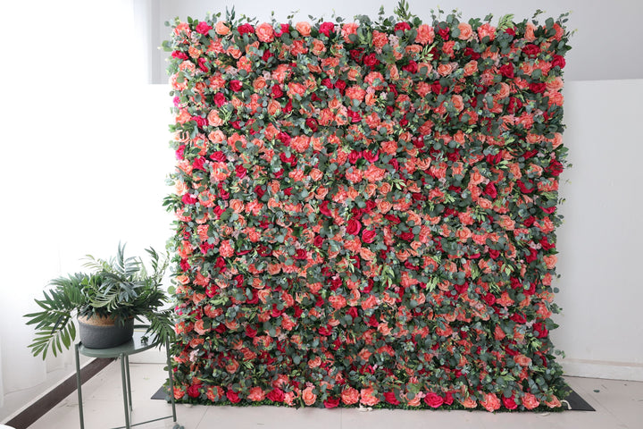 Pink And Rosy Roses And Green Leaves, Artificial Flower Wall, Wedding Party Backdrop