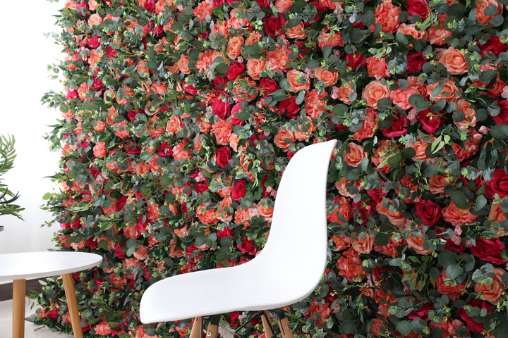 Pink And Rosy Roses And Green Leaves, Artificial Flower Wall, Wedding Party Backdrop