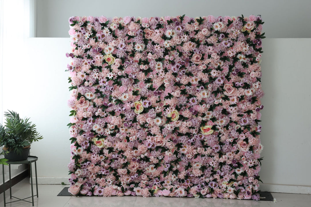 Pink Mixed Flowers And Green Leaves, Artificial Flower Wall, Wedding Party Backdrop