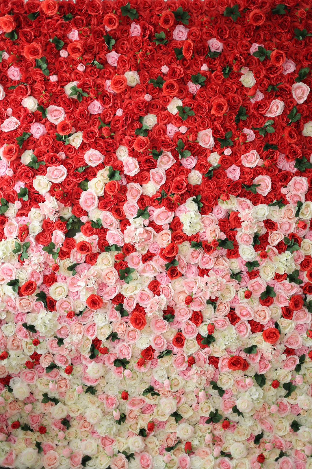 Pink Red Light Yellow Roses And Green Leaves, Artificial Flower Wall Backdrop