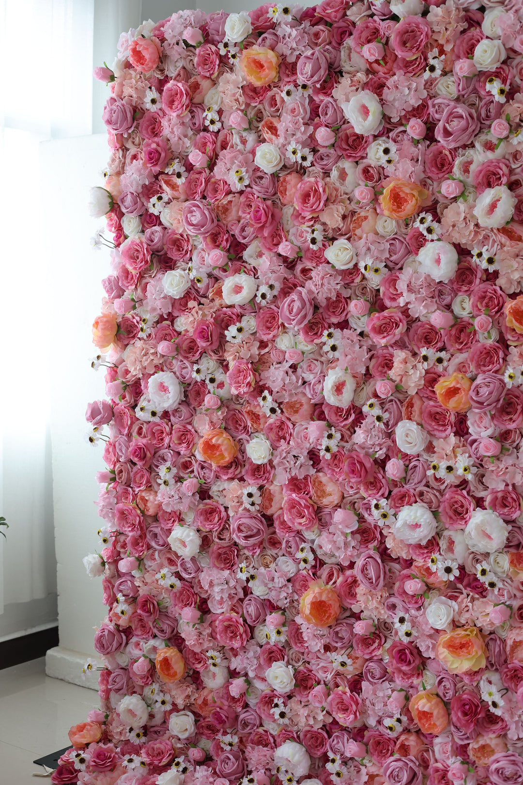 Pink Roses And Hydrangeas, Artificial Flower Wall, Wedding Party Backdrop