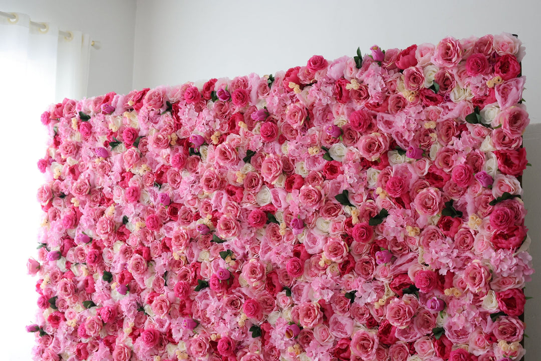 Pink Roses And Hydrangeas, Artificial Flower Wall, Wedding Party Backdrop