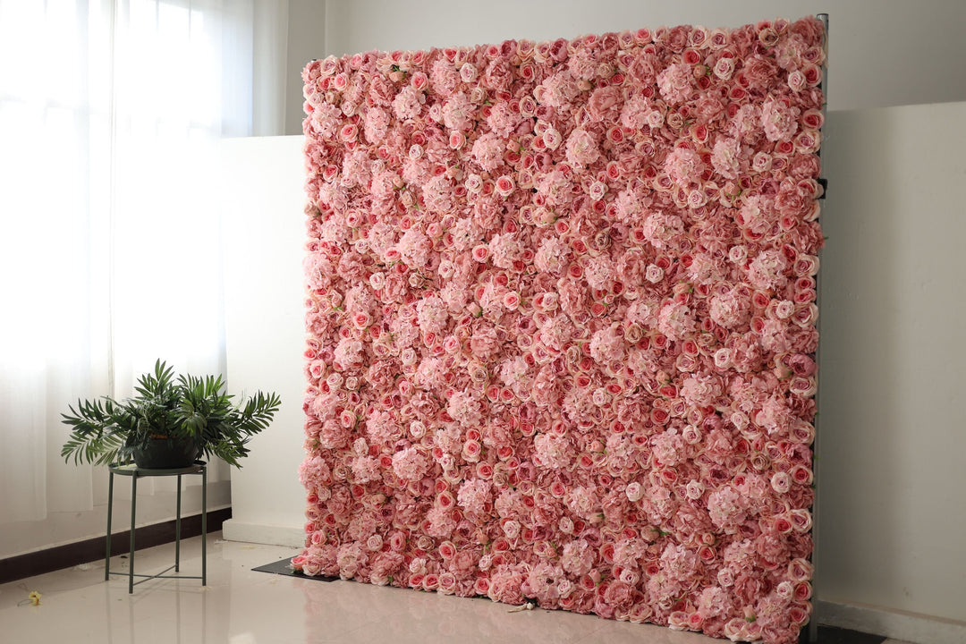 Pink Roses And Hydrangeas, Artificial Flower Wall, Wedding Party Backdrop