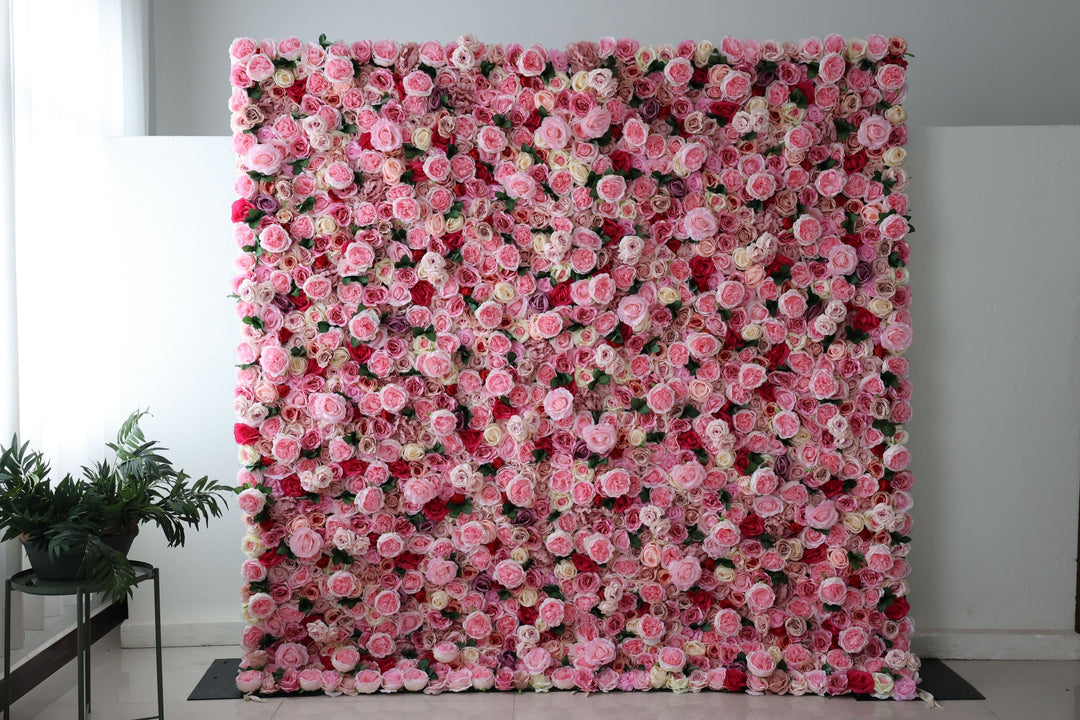 Pink Roses And Peonies And Green Leaves, Artificial Flower Wall Backdrop