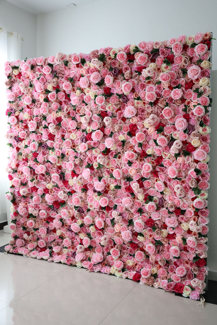 Pink Roses And Peonies And Green Leaves, Artificial Flower Wall Backdrop