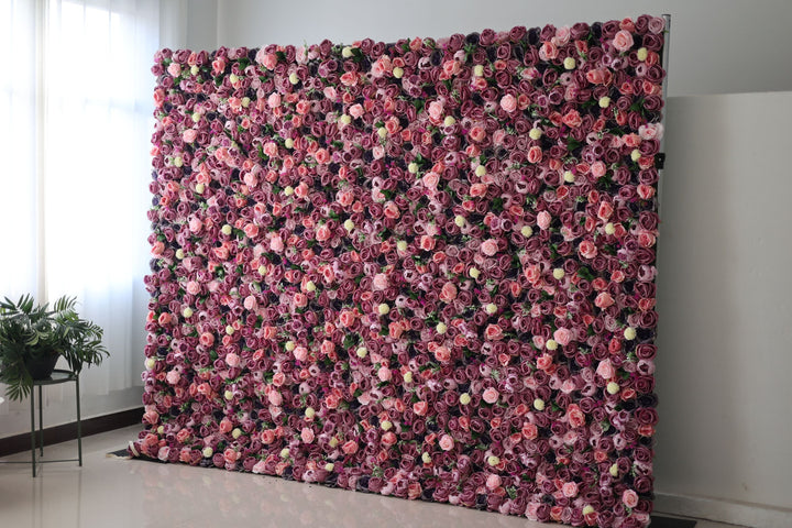 Pink Roses And Peonies And Green Leaves, Artificial Flower Wall, Wedding Party Backdrop