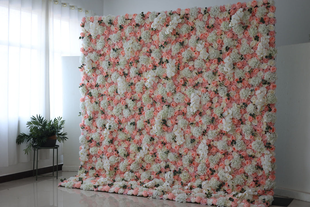 Pink Roses And White Hydrangeas, Artificial Flower Wall, Wedding Party Backdrop