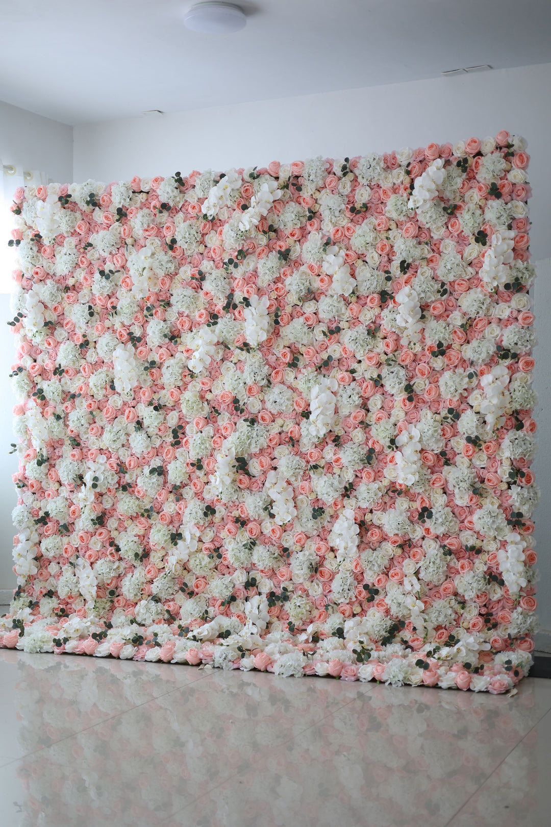 Pink Roses And White Hydrangeas, Artificial Flower Wall, Wedding Party Backdrop