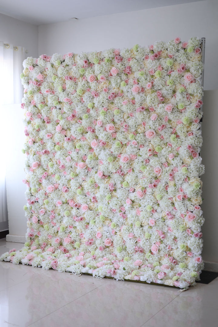 Pink Roses And White Hydrangeas, Artificial Flower Wall, Wedding Party Backdrop