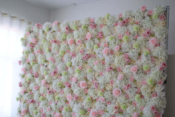 Pink Roses And White Hydrangeas, Artificial Flower Wall, Wedding Party Backdrop