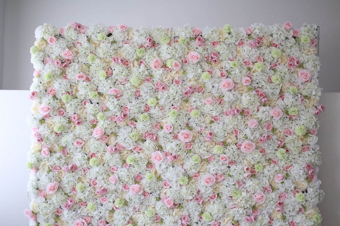 Pink Roses And White Hydrangeas, Artificial Flower Wall, Wedding Party Backdrop