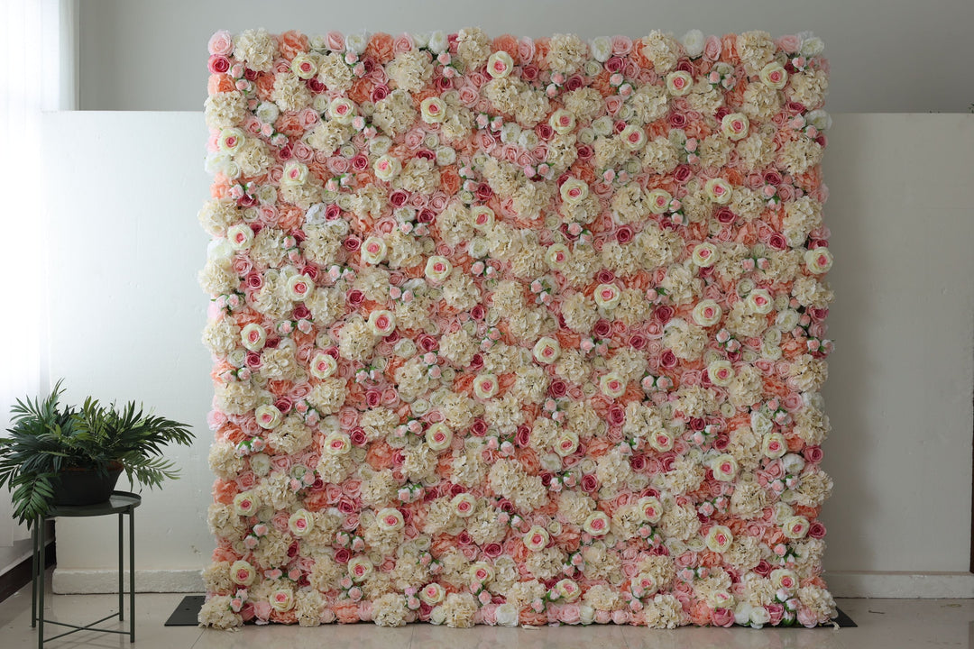 Pink Roses And White Hydrangeas, Artificial Flower Wall, Wedding Party Backdrop