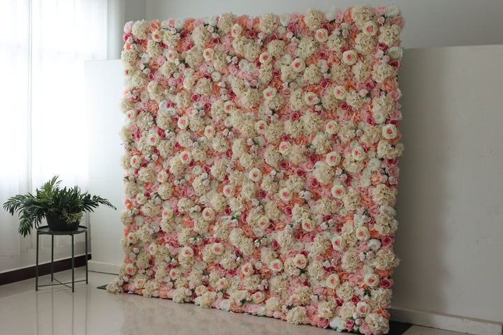 Pink Roses And White Hydrangeas, Artificial Flower Wall, Wedding Party Backdrop