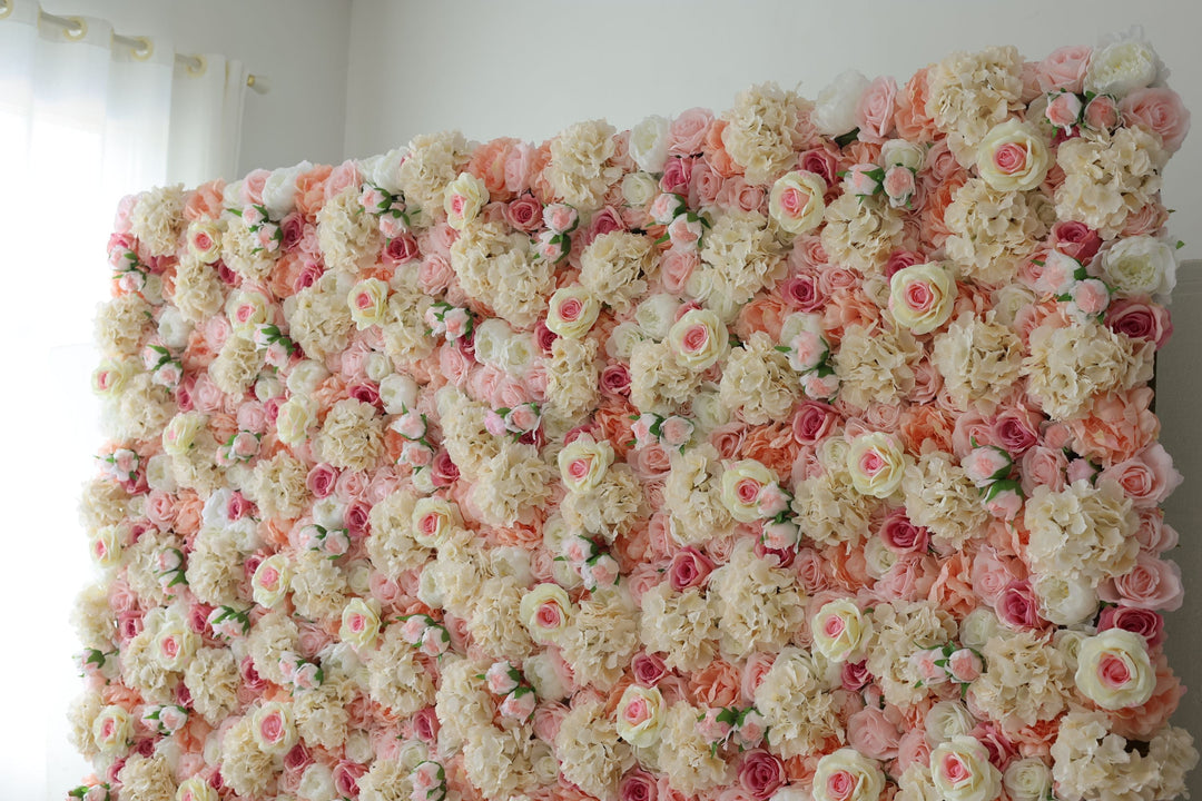 Pink Roses And White Hydrangeas, Artificial Flower Wall, Wedding Party Backdrop