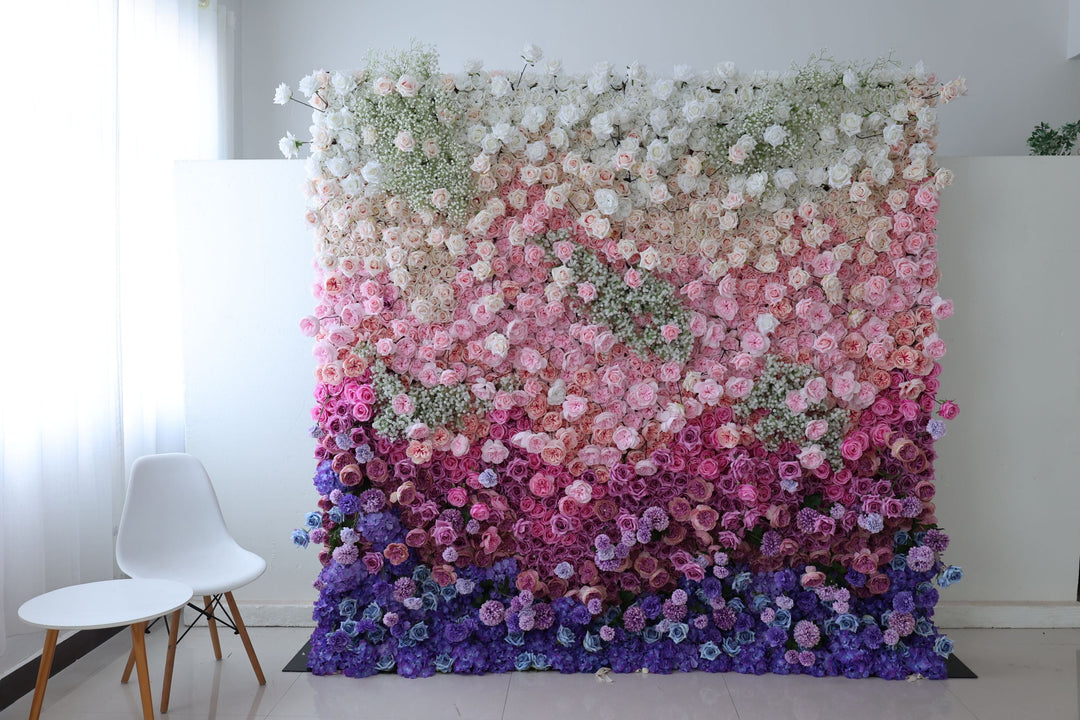 Purple Hydrangea And White Rose, Reed Pampas Grass, Artificial Flower Wall Backdrop