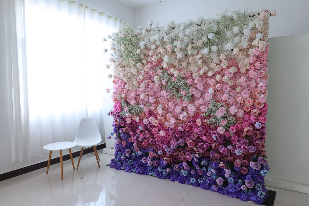 Purple Hydrangea And White Rose, Reed Pampas Grass, Artificial Flower Wall Backdrop