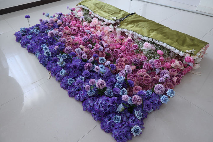 Purple Hydrangea And White Rose, Reed Pampas Grass, Artificial Flower Wall Backdrop