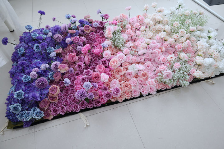 Purple Hydrangea And White Rose, Reed Pampas Grass, Artificial Flower Wall Backdrop