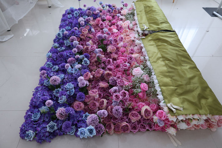 Purple Hydrangea And White Rose, Reed Pampas Grass, Artificial Flower Wall Backdrop