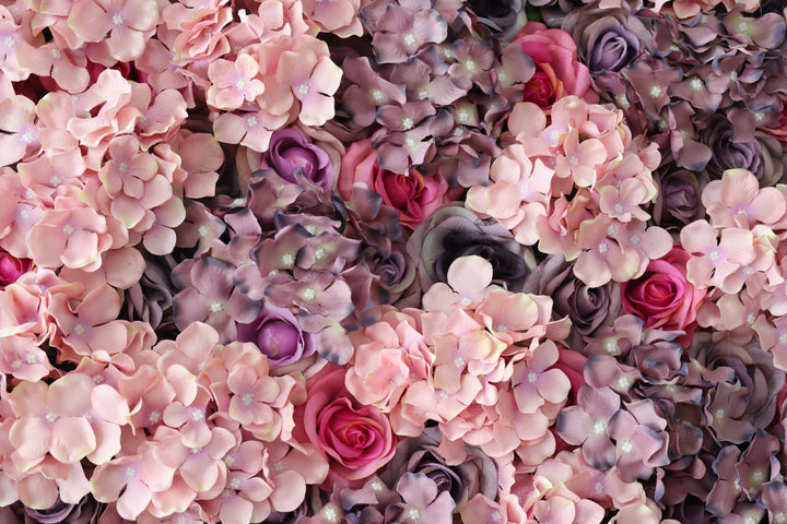 Purple And Pink Roses And Hydrangeas, Artificial Flower Wall, Wedding Party Backdrop