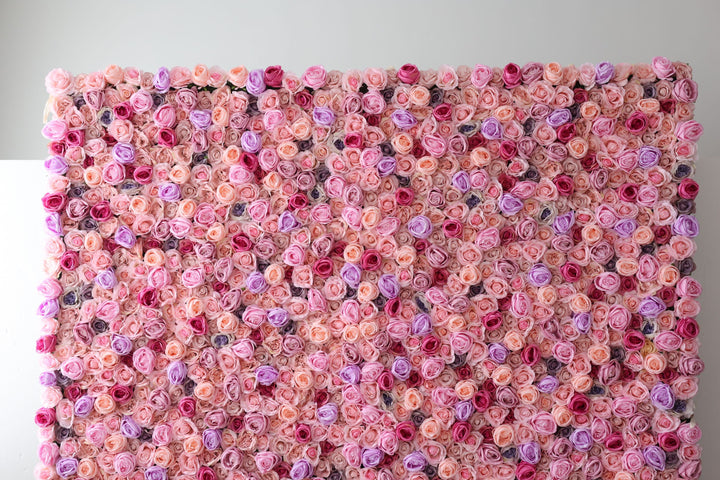 Purple And Rose Roses And Pink Roses And Peonies, Artificial Flower Wall Backdrop