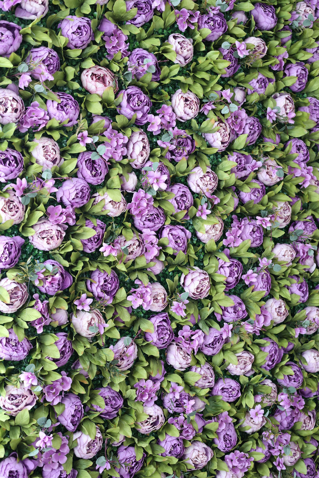 Purple Roses And Green Leaves, Artificial Flower Wall, Wedding Party Backdrop