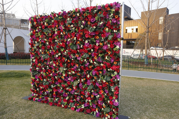 Red Rose And Green Leaf, Artificial Flower Wall, Wedding Party Backdrop