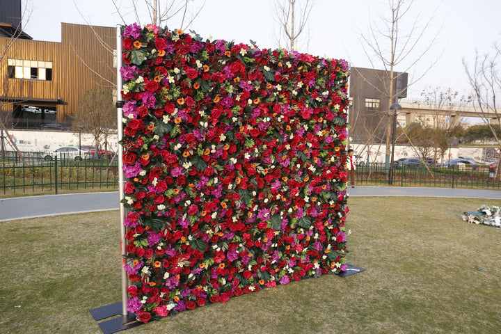 Red Rose And Green Leaf, Artificial Flower Wall, Wedding Party Backdrop