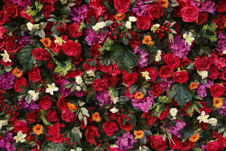 Red Rose And Green Leaf, Artificial Flower Wall, Wedding Party Backdrop