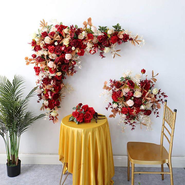 Red Wedding Arch Flowers, Red Artificial Flowers, Diy Wedding Flowers