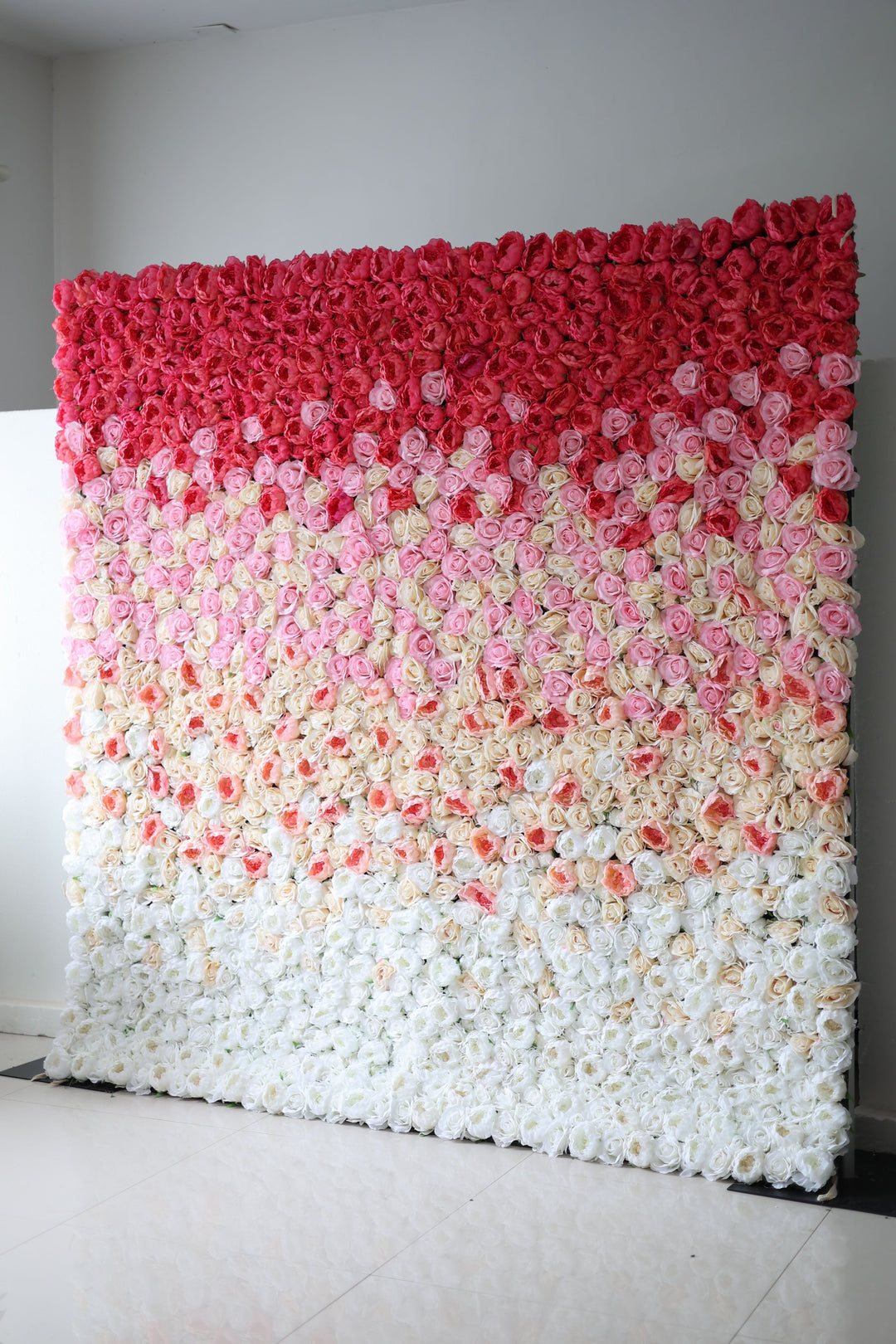 Red And Pink Peonies And Light Yellow And Pink Roses, Artificial Flower Wall Backdrop