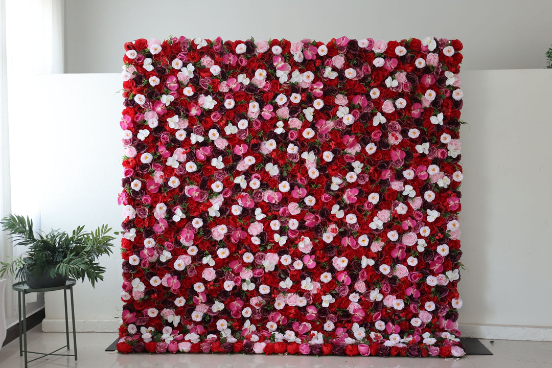 Red And Purple Roses With Pink Peonies, Artificial Flower Wall, Wedding Party Backdrop