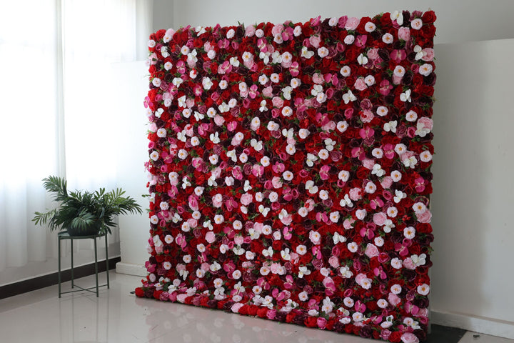 Red And Purple Roses With Pink Peonies, Artificial Flower Wall, Wedding Party Backdrop