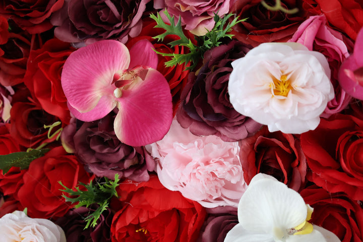 Red And Purple Roses With Pink Peonies, Artificial Flower Wall, Wedding Party Backdrop