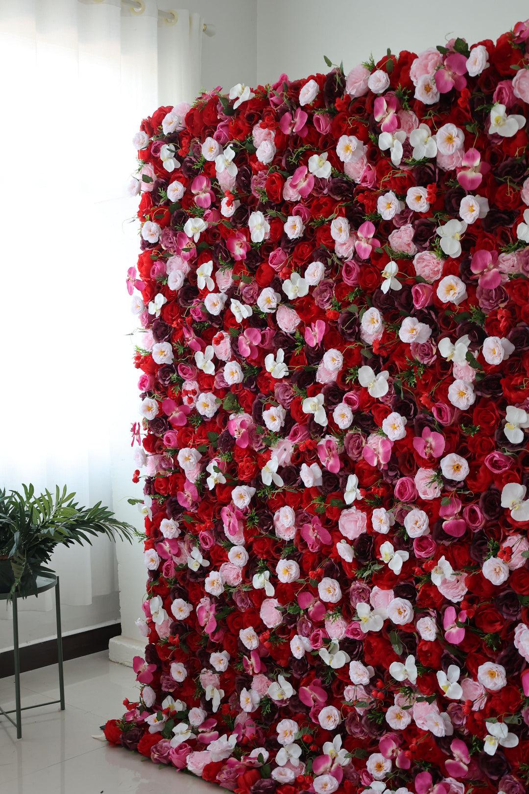 Red And Purple Roses With Pink Peonies, Artificial Flower Wall, Wedding Party Backdrop