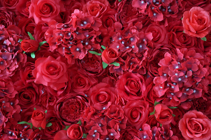 Red Roses And Hydrangeas, Artificial Flower Wall, Wedding Party Backdrop