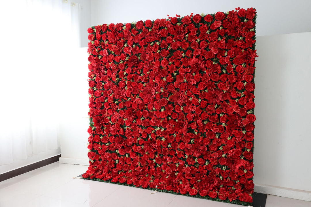 Red Roses And Peonies And Dahlias, Artificial Flower Wall, Wedding Party Backdrop